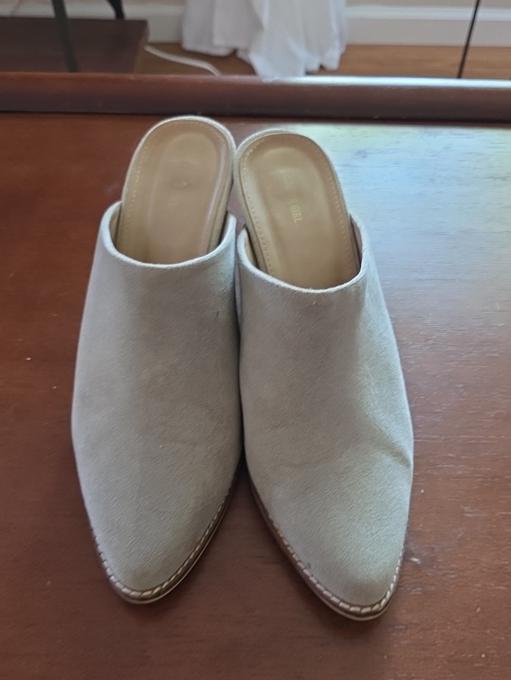 Pointed Slip-On Mule in Light Taupe